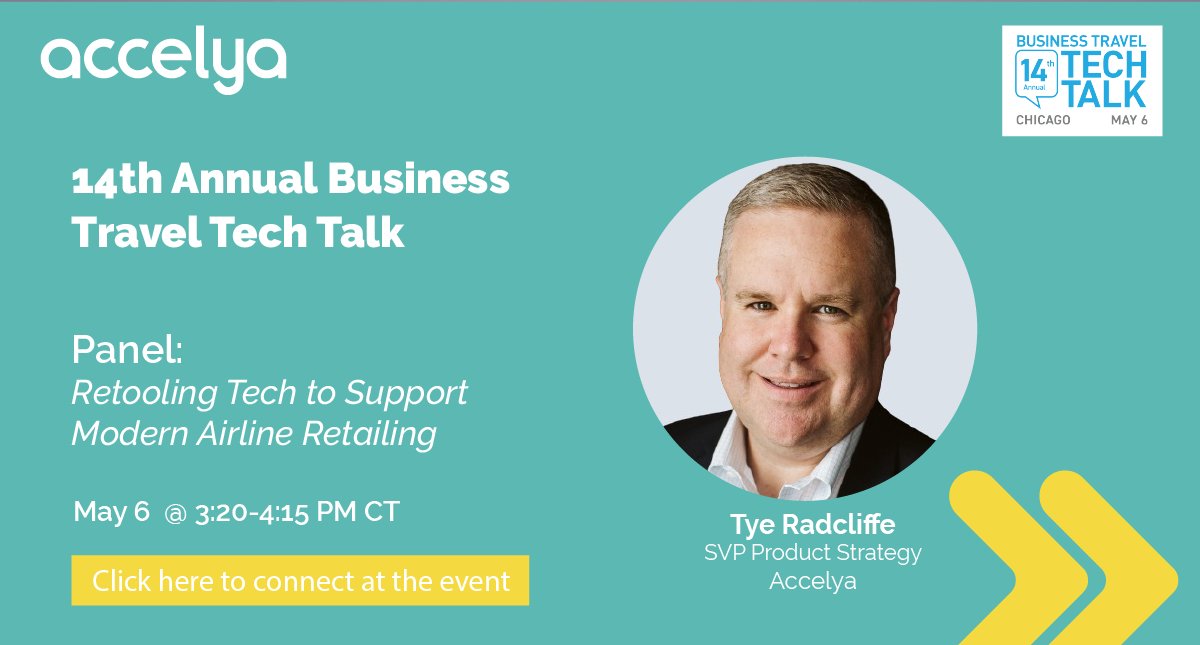 Join Accelya in Chicago on May 6 at the 14th Annual BTN Tech Talk.
Tye Radcliffe, SVP of Product Strategy, will participate in a panel discussion on airline retailing and distribution transformation.
Come and speak to us: bit.ly/42EhNlo
#BTNGroup #ModernRetail