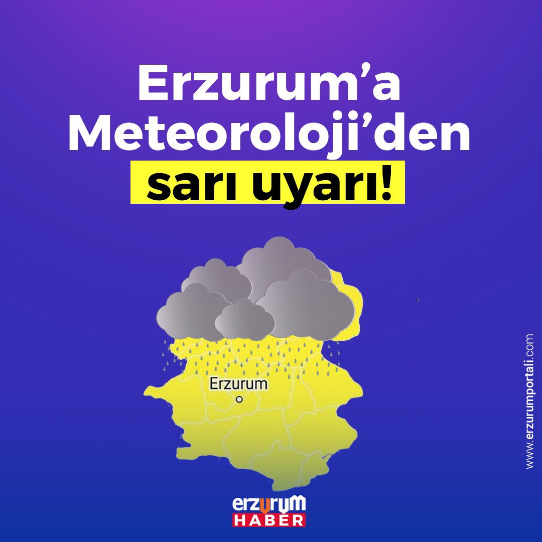 🔴 Erzurum’a Meteoroloji’den sarı uyarı❗ 📝 Meteorolojiden edinilen bilgide, “Yapılan son meteorolojik değerlendirmelere göre 02.05.2024 perşembe günü öğleden sonra Erzurum ilimiz çevresi için (sarı uyarı) verilmiştir” ifadeleri yer aldı. #erzurumportalihaber #erzurumhaber