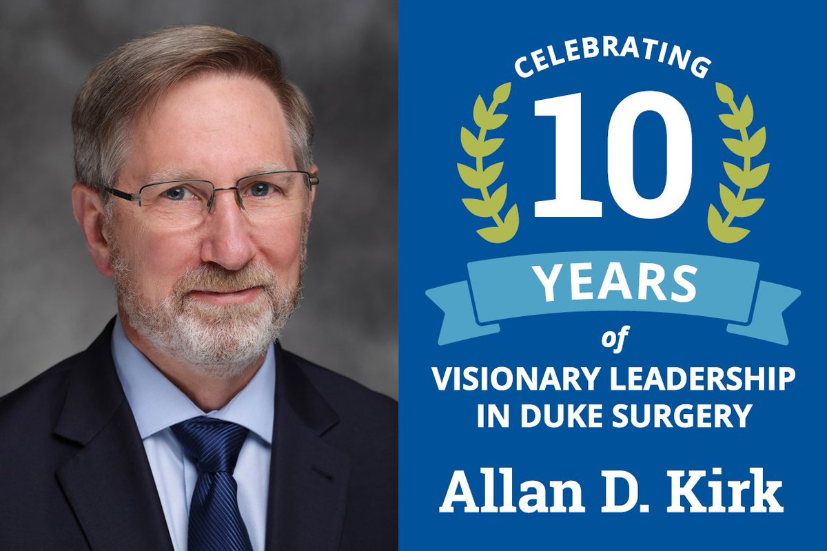 On this day in 2014, Dr. Allan D. Kirk was named Chair of the Duke Department of Surgery. In the decade since, #DukeSurgery has continued to soar to unprecedented heights under Dr. Kirk's visionary leadership. Cheers to 10 years, Dr. Kirk! @DukeMedSchool | @DukeHealth