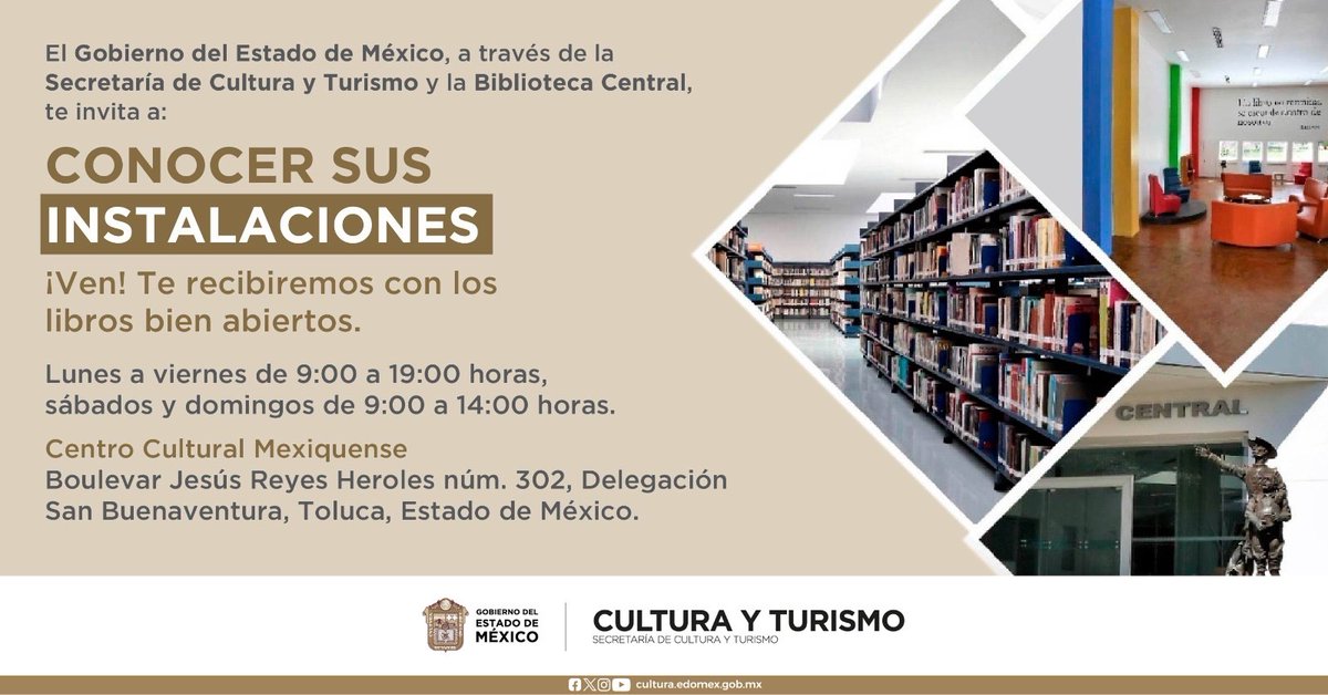 📚 Ven y conoce la Biblioteca Pública Central Estatal, donde te recibimos con los libros abiertos, impulsamos la modernización de éstos y otros espacios que promueven las expresiones artísticas y la historia del #EstadoDeMéxico. ¡Te esperamos! 📖📰