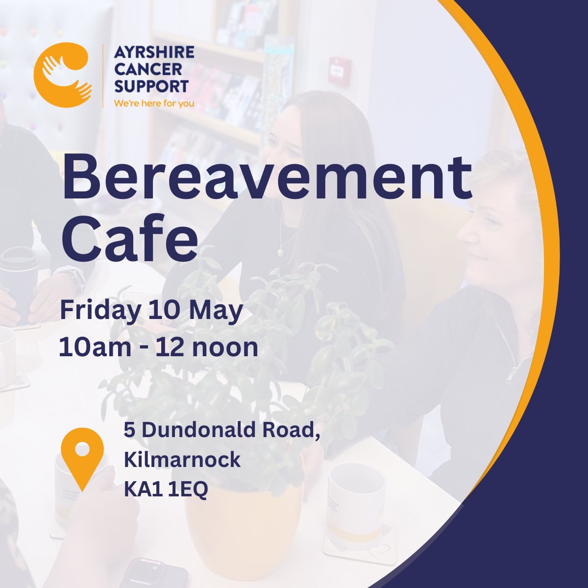 Our next drop-in bereavement café takes place tomorrow morning (Fri 10 May), providing an opportunity for people who are navigating loss & grief from cancer to access peer support. There is no cost to attend & no need to register - please feel free to pop in & see us 🧡