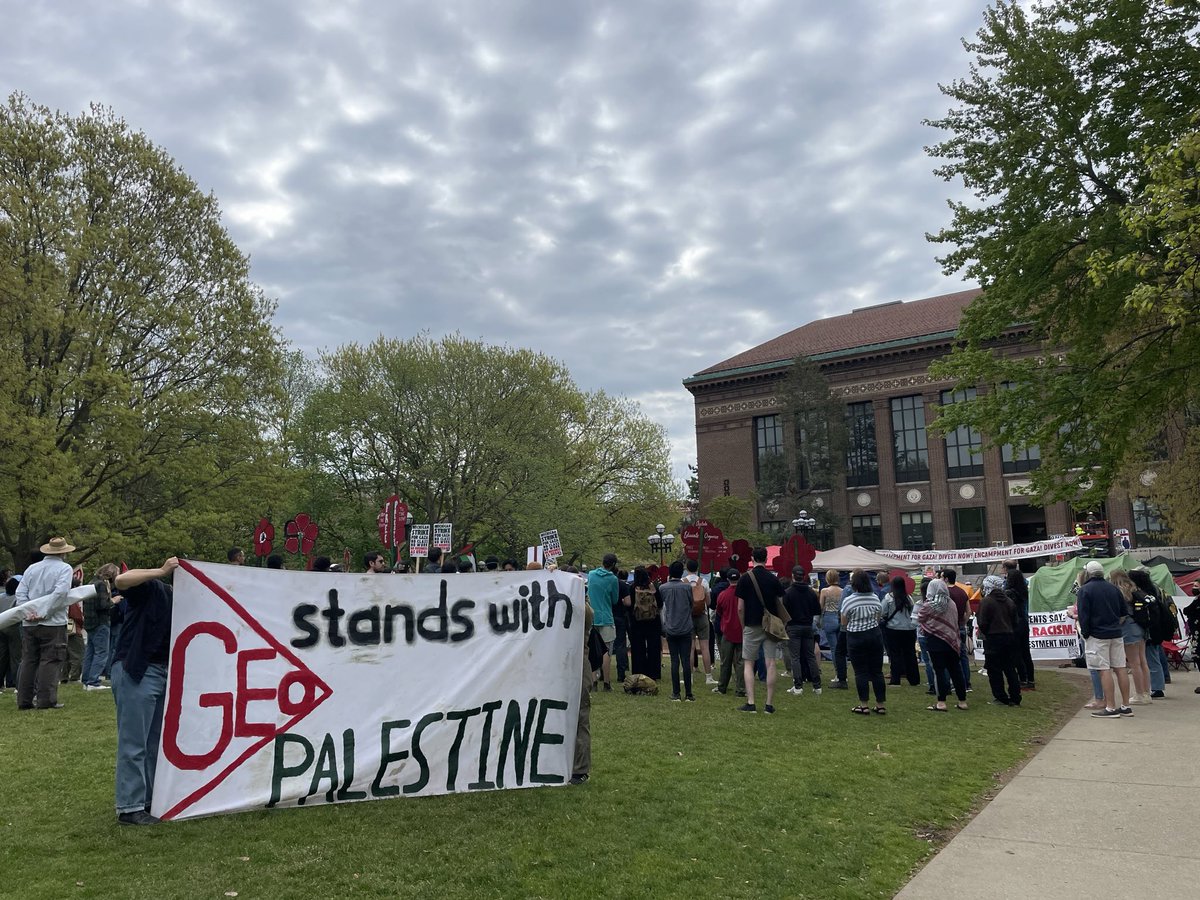May Day rally happening now at the Encampment for Gaza! Workers stand with Palestine! 🇵🇸