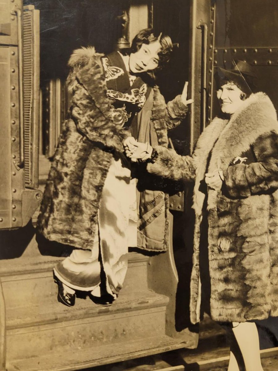 LCPCurator's tweet image. May is #AAPIHeritageMonth Japanese opera singer Takane Nambu traveled from Tokyo to Philadelphia to make her debut at the Academy of Music on January 12, 1928. She is greeted coming off the train.