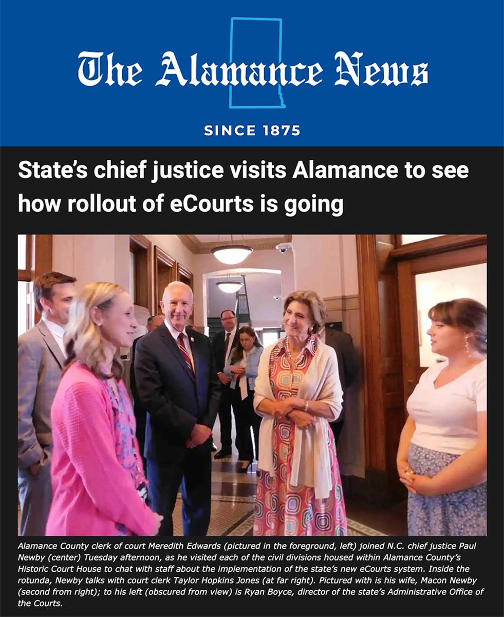 #InTheNews: State’s chief justice visits Alamance to see how rollout of eCourts is going - buff.ly/44kQXzv @AlamanceNews