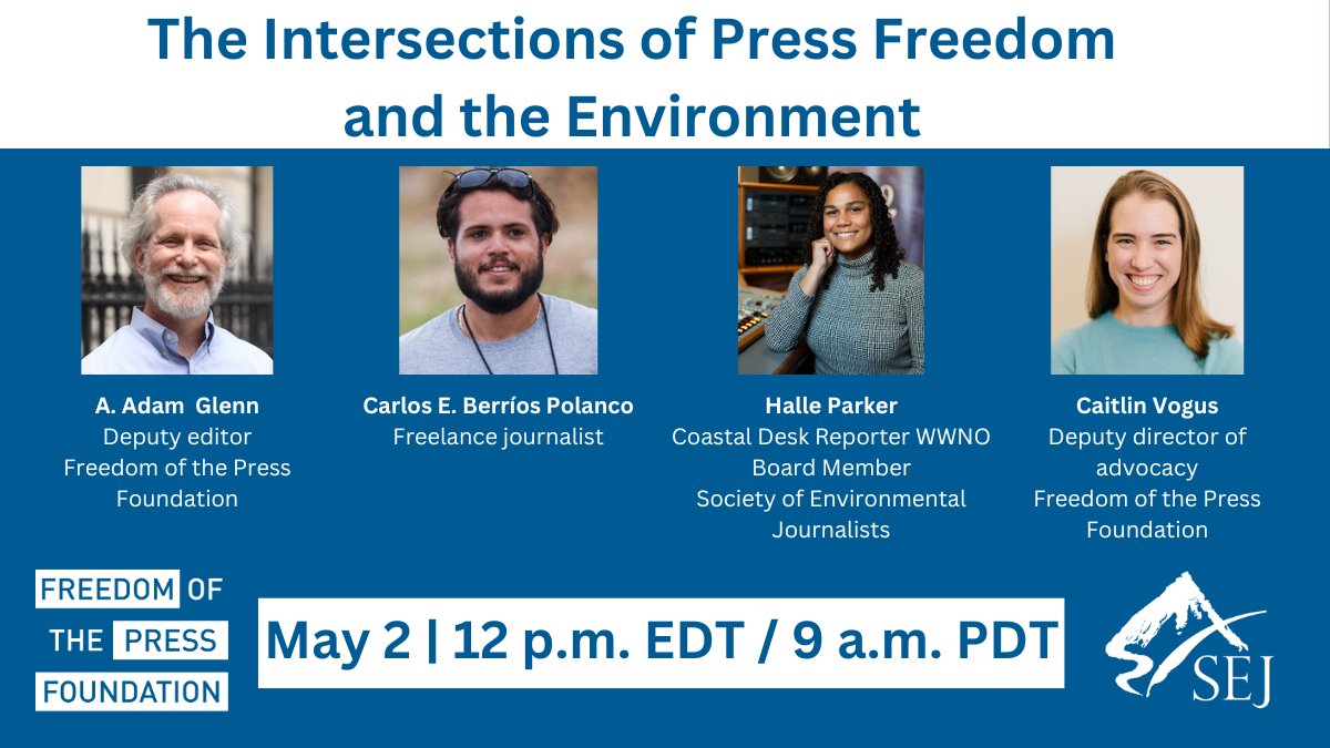 🗓️ Tomorrow: Join us, @sejorg for a webinar on the intersections of #pressfreedom and the environment. We will address obstacles U.S. journos face when reporting on environmental issues. #WorldPressFreedomDay @AAdamGlenn @CaitlinVogus @_thehalparker us06web.zoom.us/webinar/regist…