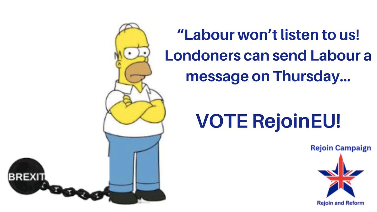 LABOUR'S TAKING NO NOTICE! The vast majority of Londoners want to rejoin the EU. LABOUR'S NOT INTERESTED. Starmer said again this week there's 'no case for rejoining the EU'. Labour thinks it's got tomorrow's local elections buttoned up. Maybe it's time to SEND LABOUR A