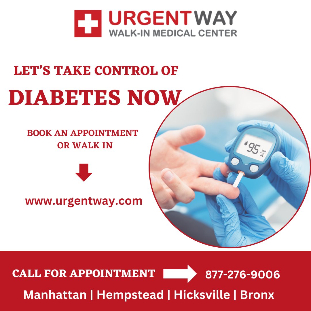 LET'S TAKE CONTROL OF DIABETES NOW 

BOOK AN APPOINTMENT OR WALK IN 
urgentway.com/services/diabe……

#diabetes #diabetestype #diabeticproblems #diabetesawareness #stroke #diabetesawareness #diabetestype #diet #diabetesmanagement #diabetestreatment #urgentway #newyork #clinics