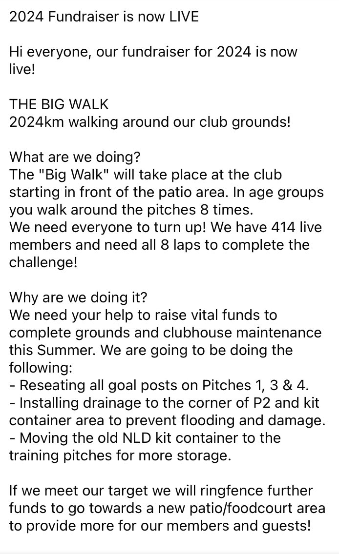 2024 Fundraiser is now LIVE THE BIG WALK 2024km walking around our club grounds! Reseating goal posts. Installing drainage flooding and damage. Training pitches storage. Please donate here if you can: crowdfunder.co.uk/p/lincoln-rfc-… #2024BigWalk