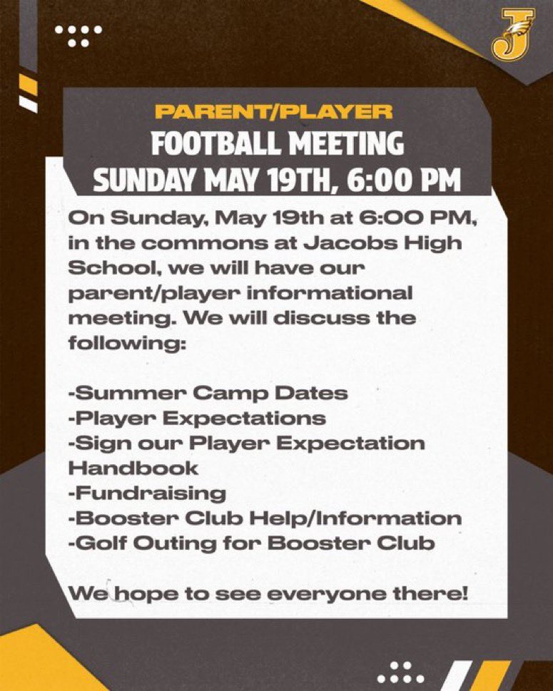Hope to see everyone there! @HDJ_Athletics @Wr86Zimm @JacobsHighS @JacobsBoosters