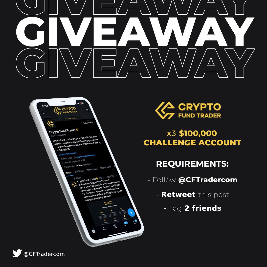 GIVEAWAY! $300,000 in challenge accounts 🚨 Requirements: - Follow @CFTradercom - Retweet this post - Tag 2 friends Good luck to all!