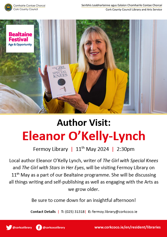 #FermoyLibrary are delighted to be hosting author Eleanor O’Kelly-Lynch for #Bealtaine, join us for the afternoon of the 11th May at 2.30PM to discuss writing and engaging in the arts as we grow older @BealtaineFest @LibrariesIRE