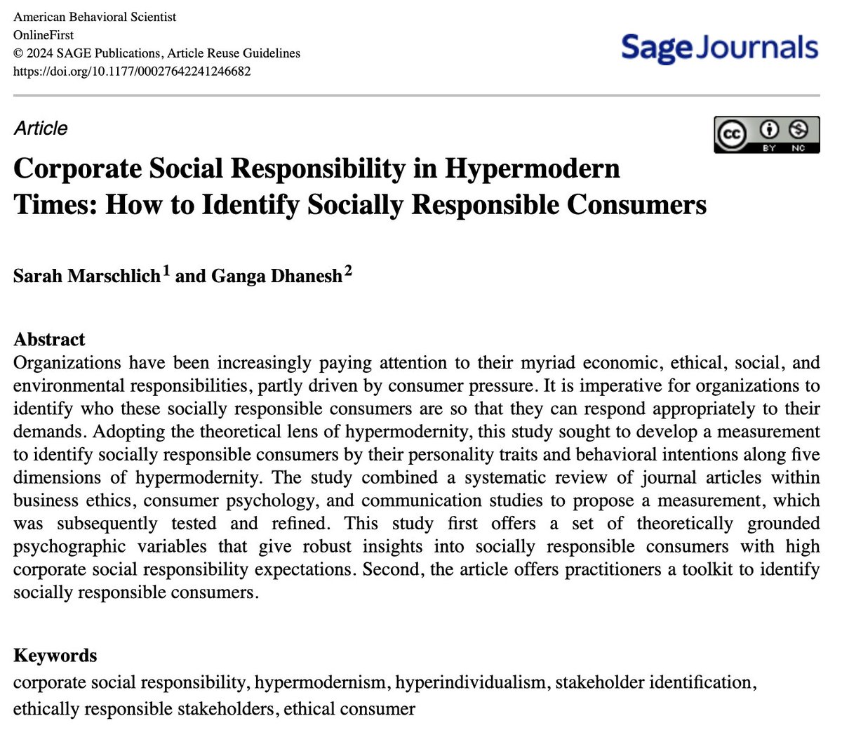 Sarah Marschlich (@sarahma187) on Twitter photo 🚨💡PublicationAlert: <a href="/gangasdhanesh/">Ganga Dhanesh</a>& I discuss expectations towards #CSR in relation to consumers' personality!
👉 With our newly developed #hypermodernscale, companies can identify socially responsible consumers &target them more efficiently💡
OpenAccess:shorturl.at/CGJKZ 🚨💡PublicationAlert: <a href="/gangasdhanesh/">Ganga Dhanesh</a>& I discuss expectations towards #CSR in relation to consumers' personality!
👉 With our newly developed #hypermodernscale, companies can identify socially responsible consumers &target them more efficiently💡
OpenAccess:shorturl.at/CGJKZ