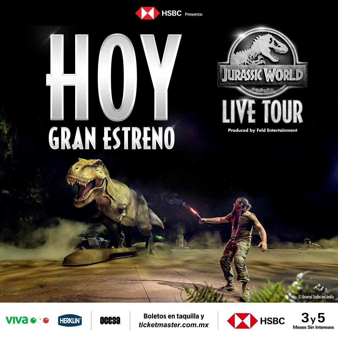 🧨🦖¡La espera terminó!🦖🧨 🦖¡Hoy es el gran estreno de #JurassicWorldLiveTour y no podemos estar más emocionados con este espectáculo lleno de acción! 🦖 #HSBC presenta. 🎟️Boletos en taquilla y Ticketmaster: bit.ly/JurassicWorldLT