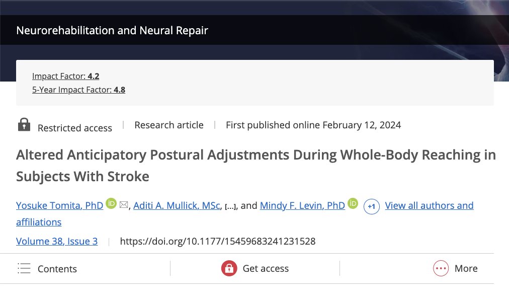 #Stroke impairs coordination of multiple body segments during movement. Scientists examined the effects of stroke on reaching performance & anticipatory postural adjustments in whole-body reaching to better understand mechanisms underlying this impairment. journals.sagepub.com/doi/abs/10.117…