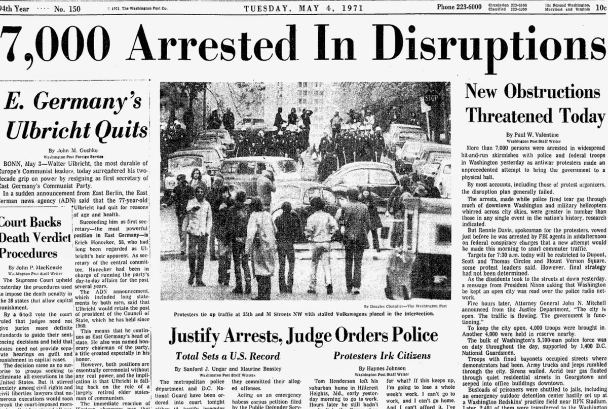 Mayday DC protests against Nixon's Indochina War, this week 1971: