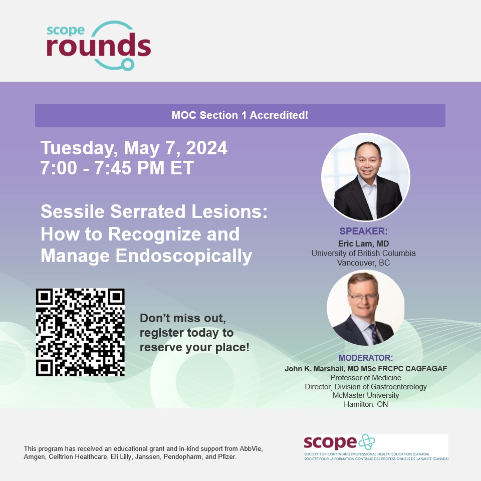 Register for another⭐️accredited⭐️ SCOPE Rounds on the topic of 'Sessile Serrated Lesions: How to Recognize and Manage Endoscopically' with
Dr. Eric Lam!

🔗us02web.zoom.us/webinar/regist…

@guthealthmd
@vipuljairath
@marshllj
@jmosko29
@hepatoMD