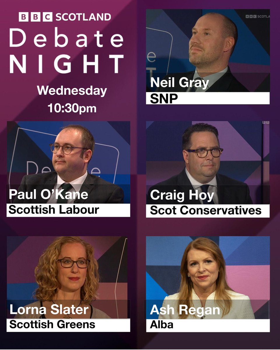 On Debate Night tonight, Stephen will be joined by @neilcgray, @PFOKane, @CraigWHoy1, @lornaslater, @AshReganALBA

Join us and an audience from Edinburgh on @BBCScotland at 10.30pm

#bbcdn