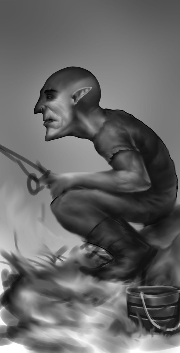 Drawing a fishing goblin on my phone. he's not catching anything