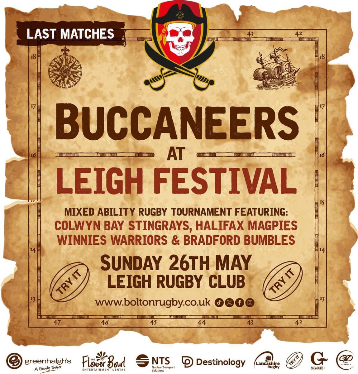 The Buccaneers finish off the season at Leigh Festival on Sun 26 May in what promises to be a celebration of #MARugby organised by @TryItrugby This is an end of season tournament featuring all our MA Rugby friends. We can’t wait - save the date & get down & support all the teams