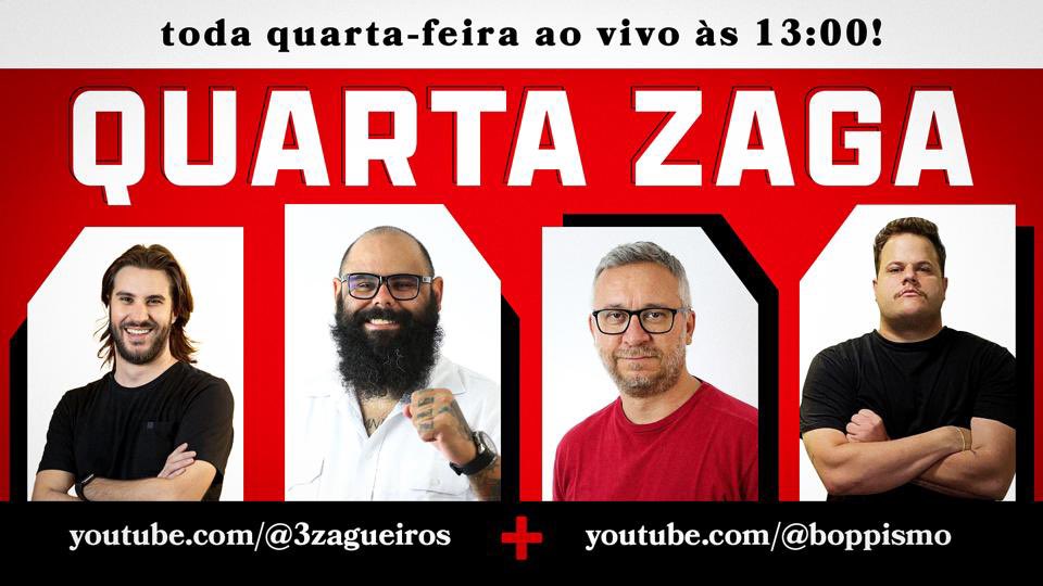 Tem novidade: me juntei aos craques do 3Z para formar a QUARTA ZAGA, nossa live semanal toda quarta-feira, às 13h. Você almoça com a gente falando do São Paulo. Cada semana vai ser em um canal: hoje estaremos no 3Z, semana que vem no boppismo. Bora! Logo menos entramos no ar.…