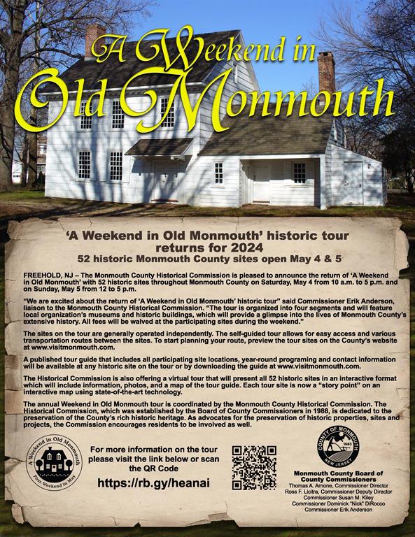 Visit 50+ historic sites in #monmouthcounty during A Weekend in Old Monmouth. Sat 5/4 10a-5p, Sun 5/5 12-5p. Virtual tour arcg.is/1TTemu0 #freedomsbattleground #monmouthcountyhistoricalcommission @MonmouthGovNJ @MonmouthSheriff @MonmouthCoClerk @MonmouthTourism