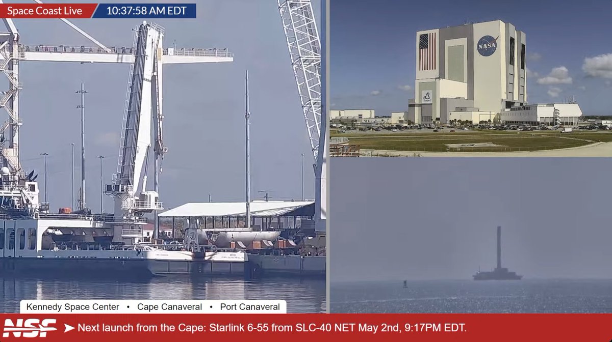 Now we have a Falcon 9 Booster inbound to Port Canaveral! Come hangout with us on Space Coast Live! @NASASpaceflight nsf.live/spacecoast