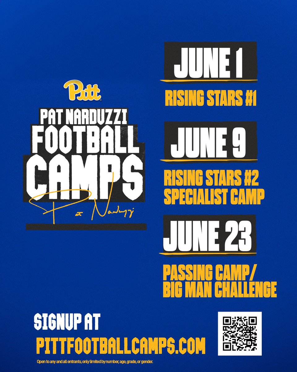 One Month ⏰ Camp SZN ⛺️ 2024 Pat Narduzzi Football Camps 👀 Sign up today ✍️ pittfootballcamps.com #H2P » #WeNotMe