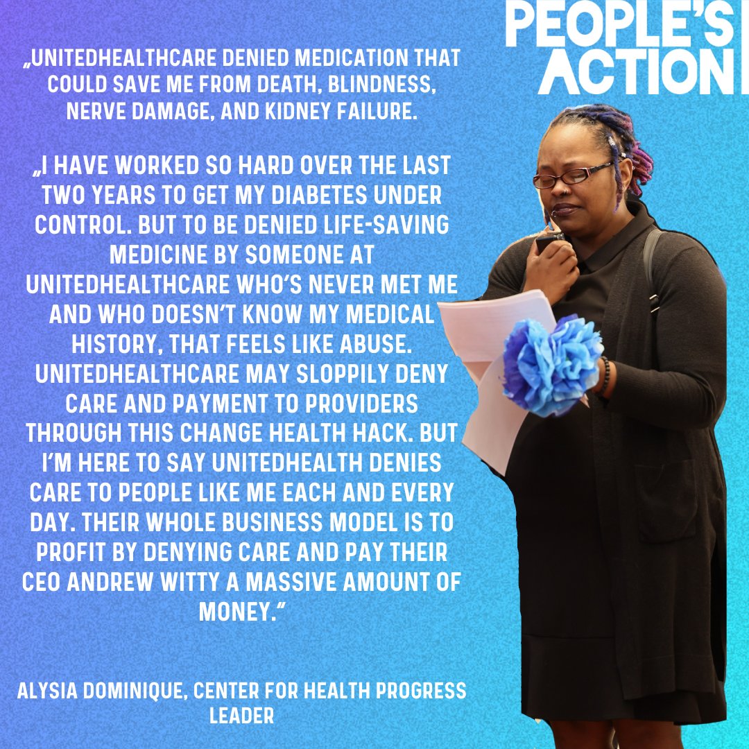 'I’m here to say @UHC denies care to people like me each & every day. Their whole business model is to profit by denying care & pay their CEO Andrew Witty a massive amount of money.” @creoleravenclaw Sign our petition & demand @UHC respond to our demands! actionnetwork.org/petitions/tell…