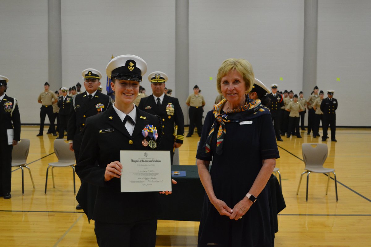 Cadet White, A. (THS) received the National Defense ROTC Medal from the Daughters of the American Revolution at the 2024 NJROTC Change of Command & End-of-Year Awards Ceremony.