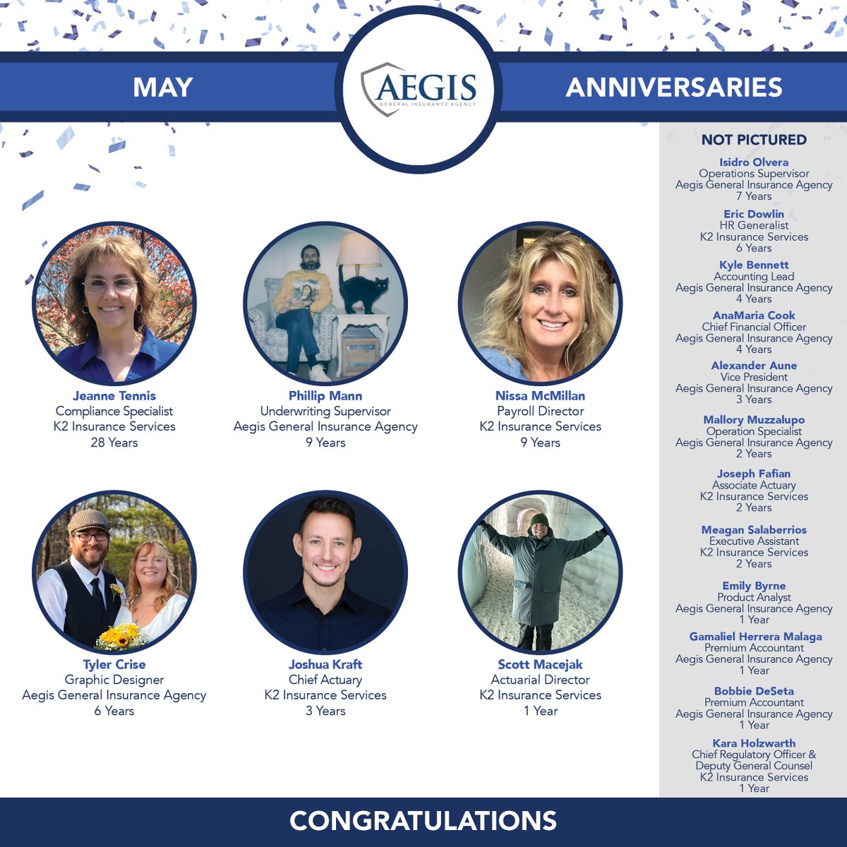 Join us in congratulating these team members on another successful year! We appreciate all that you do and have done over the years as part of our team, Happy Anniversary! #AegisFamilies #AegisNation #AffordableHousing