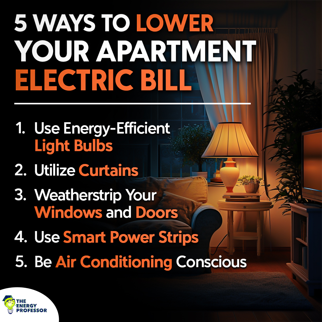 Feeling the heat from your electricity bill?  Don't sweat it! Here are 5 simple ways to keep your apartment costs low. 

💸For more tips, visit theenergyprofessor.com/how-to-lower-e…

#EnergySavingTips #ApartmentLiving