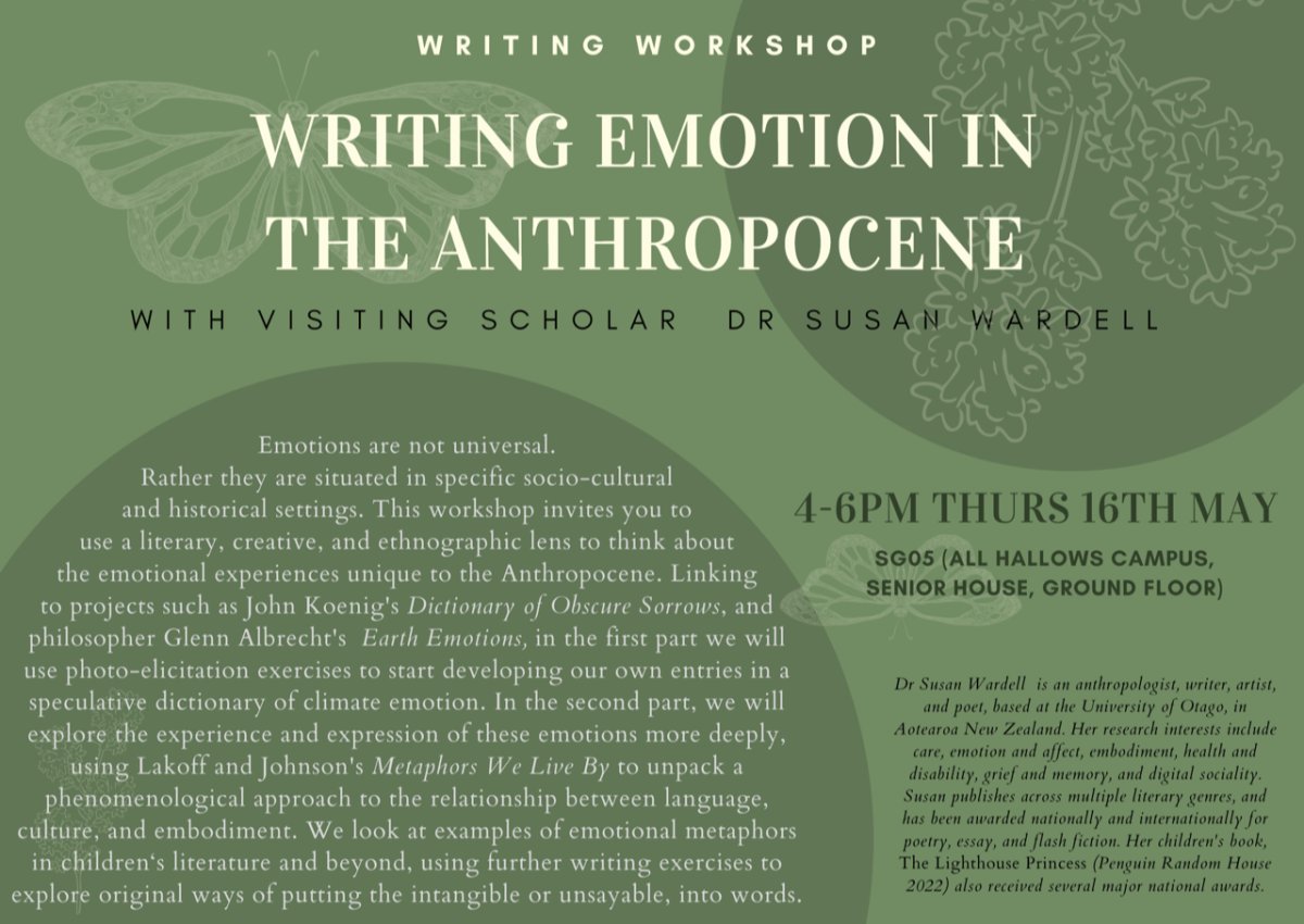 📅 Upcoming Workshop: 'Writing Emotion in the Anthropocene' 16th May Hosted by @DcuSalis and @DCUSchoolofEng, the event will see visiting scholar Dr Susan Wardell engage with MA and PhD students from both schools RSVP and further details contact Susan Byrne @mooneyjennifer1