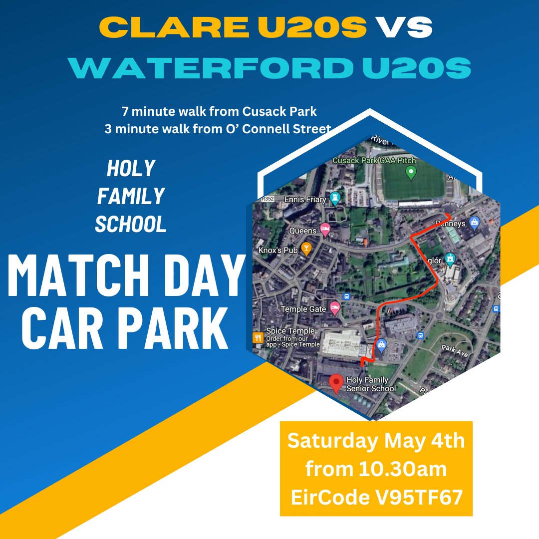 This weekend, we're fully committed to backing @GaaClare! Join us as we offer free parking for match day during the Clare vs. Waterford U20s game on Saturday starting from 10.30 AM.