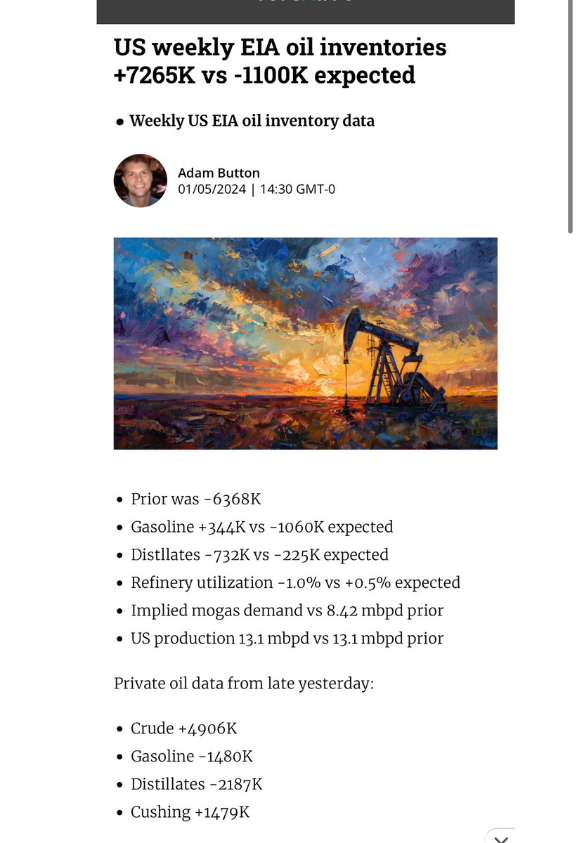 #EIA OIL INVENTORIES 
#OOTT #COM #ENERGY