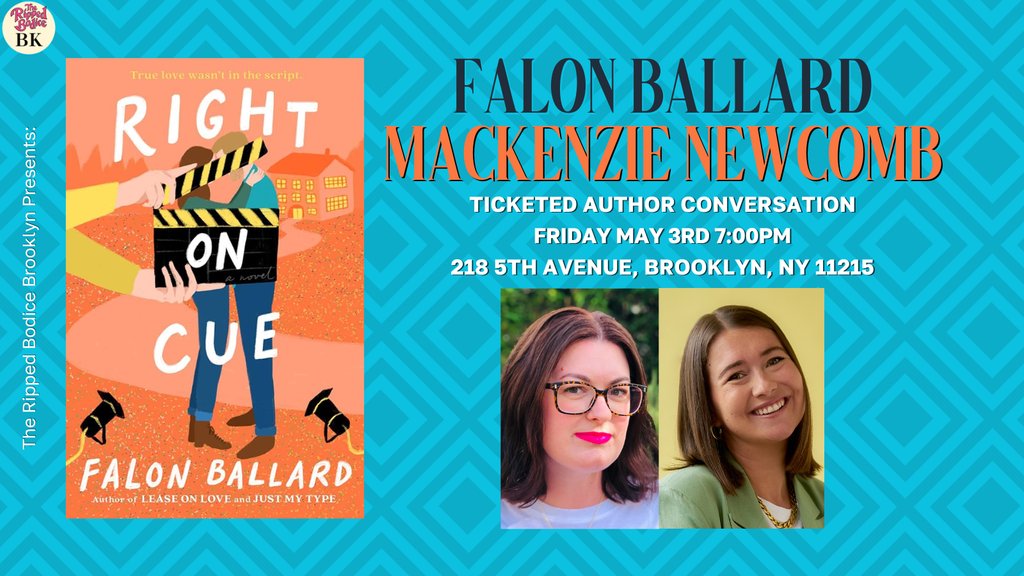 THIS FRIDAY! We're hosting a Brooklyn #AuthorEvent with Falon Ballard on May 3rd at 7pm. She'll discuss Right on Cue with Mackenzie Newcomb @MackInStyle from the @BadBtchbookclub.

📚️Tickets:
therippedbodicela.com/brooklyn-events

#TheRippedBodiceBK