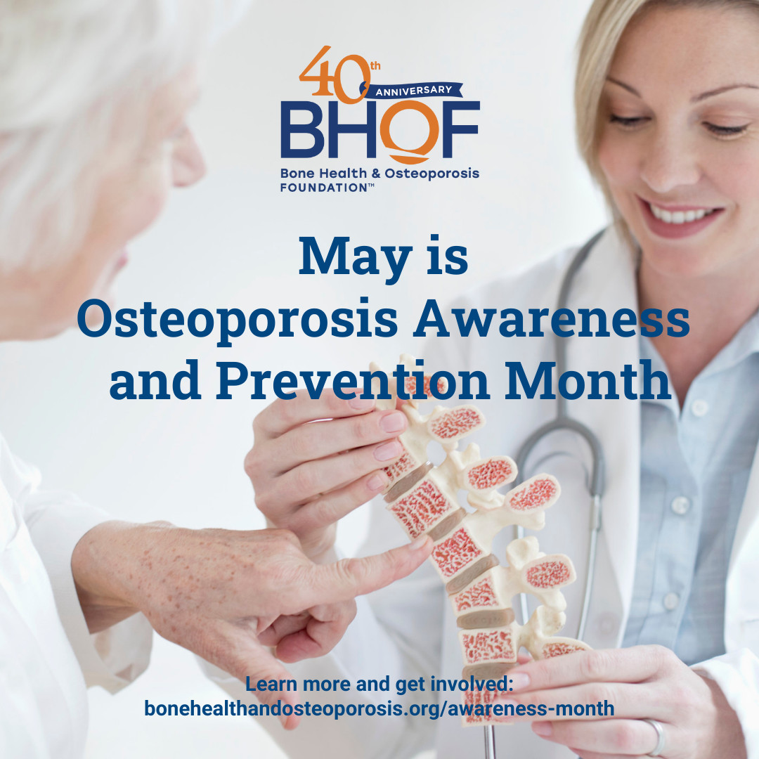 May is Osteoporosis Awareness and Prevention Month! Did you know that ~10 million Americans have osteoporosis, with an additional 44 million experiencing low bone density? Help us raise awareness & get involved by visiting bonehealthandosteoporosis.org/awareness-month! #OsteoporosisAwareness #OAPM2024