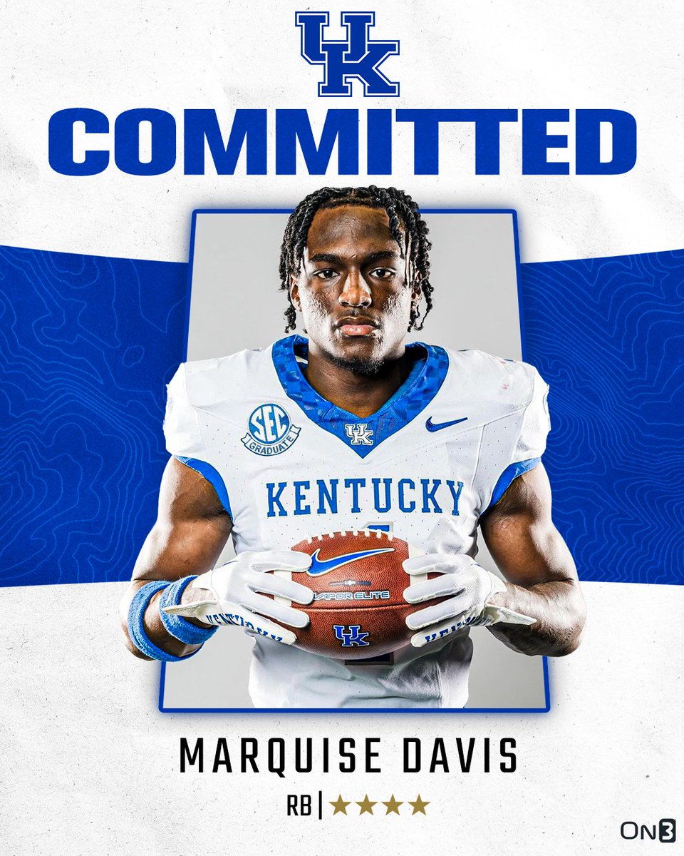 4-star RB Marquise Davis commits to KENTUCKY live on KSR. ⭐️⭐️⭐️⭐️ He is the highest-ranked running back to commit to Kentucky in the Mark Stoops era. #BBN MORE: on3.com/teams/kentucky…