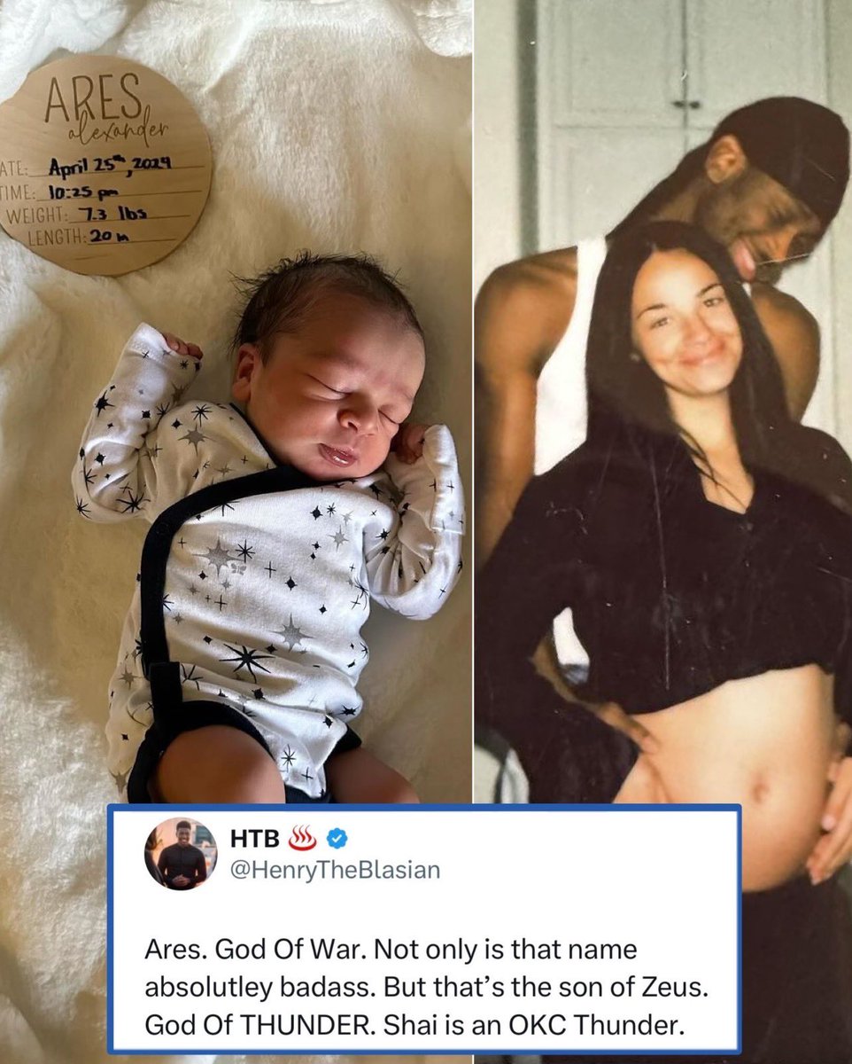 Shai and his wife Hailey welcomed their baby boy, Ares 💙⛈️

(via <a href="/shaiglalex/">Shai Gilgeous-Alexander</a>, h/t <a href="/HenryTheBlasian/">HTB ♨️</a>)