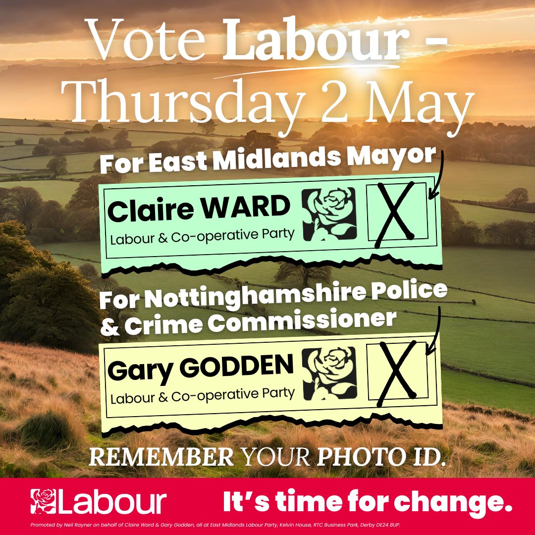It’s time for change. It’s time for a fresh start. Vote @ClaireWard4EM & @gary_godden on Thursday 2 May. Vote Labour.🌹