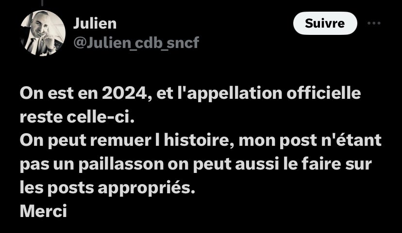 Bloqué pour avoir relevé l’utilisation d’une expression pétainiste 🙃

C’est pas très beau ça <a href="/Julien_cdb_sncf/">𝔍ulien</a>