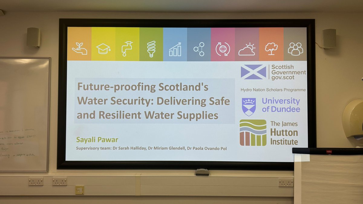 We had a great talk today from @HydroScholars Sayali Pawar who presented her research on 'Future -proofing Scotland's #WaterSecurity: Delivering Safe & Resilient Water Supplies'. 💧🏴󠁧󠁢󠁳󠁣󠁴󠁿

You can learn more about Sayali's work here 👉shorturl.at/fkX23