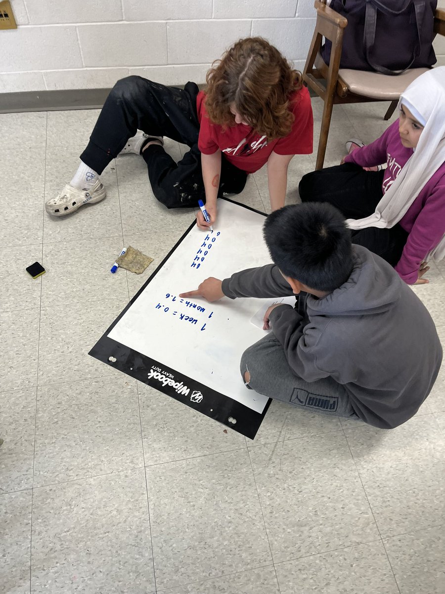 Today students working in small groups to solve a conversion question. I loved seeing student use the wipe books and using the manipulatives so show their learning! <a href="/QueenMaryHwdsb/">Queen Mary School HWDSB</a>