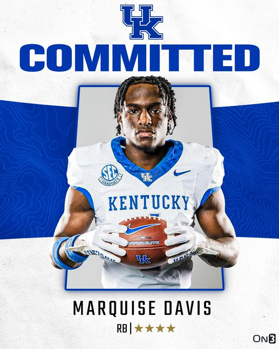 What a stunner. Everyone who was anybody predicted Marquise Davis to commit to Michigan. Today he chose Kentucky to become the highest-ranked running back commit of the Mark Stoops era. MORE: on3.com/teams/kentucky…