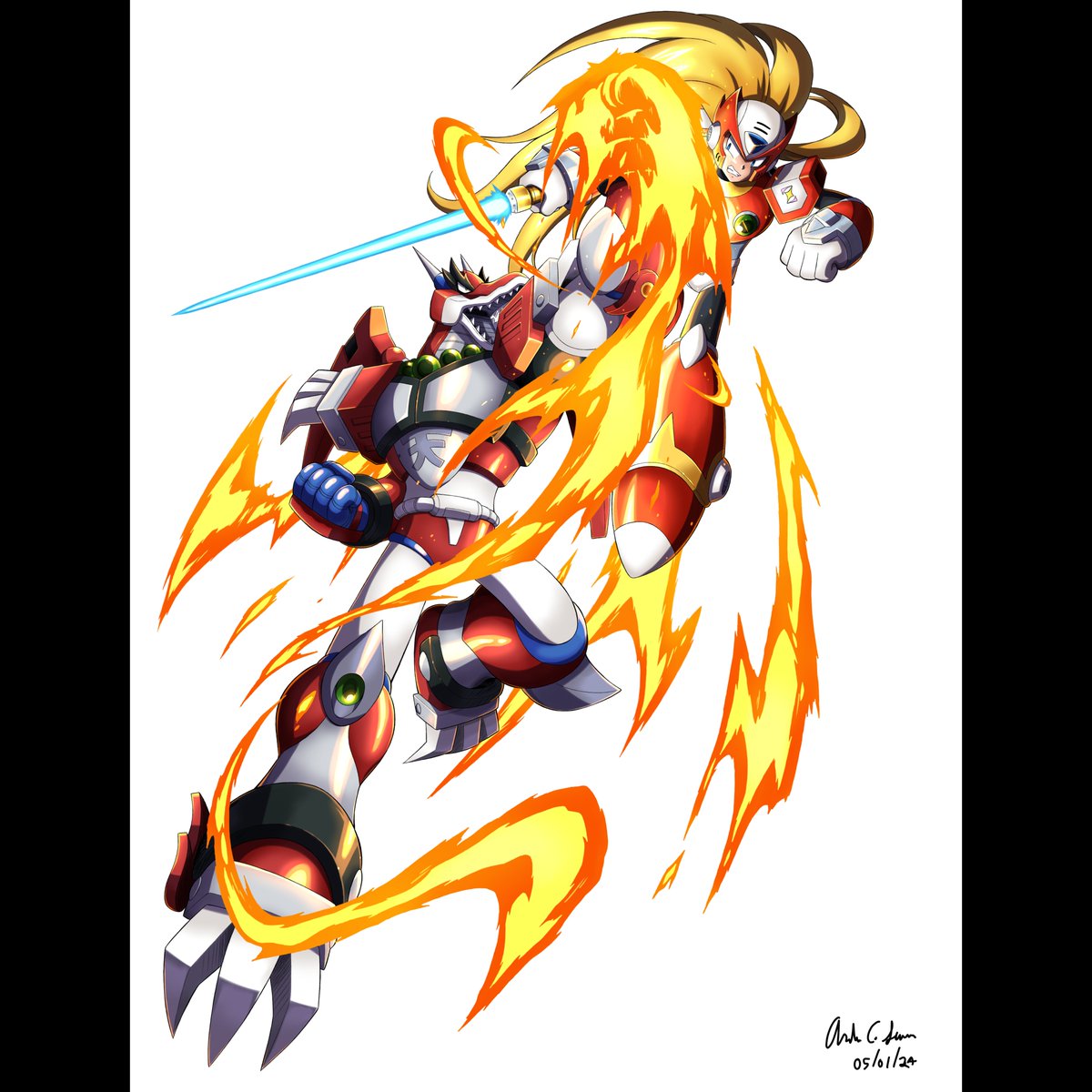 Zero vs Magma Dragoon Commissioned art for phils_charming in Instagram. #Megaman #ロックマン