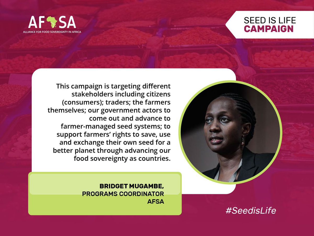 'This campaign aims at supporting farmers' rights to save, use and exchange their own seed for a better planet through advancing our food sovereignty as countries'_ @bmngabirano1, @Afsafrica programs coordinator #SeedIsLife #MaSemenceMaVie #InternationalSeedsDay