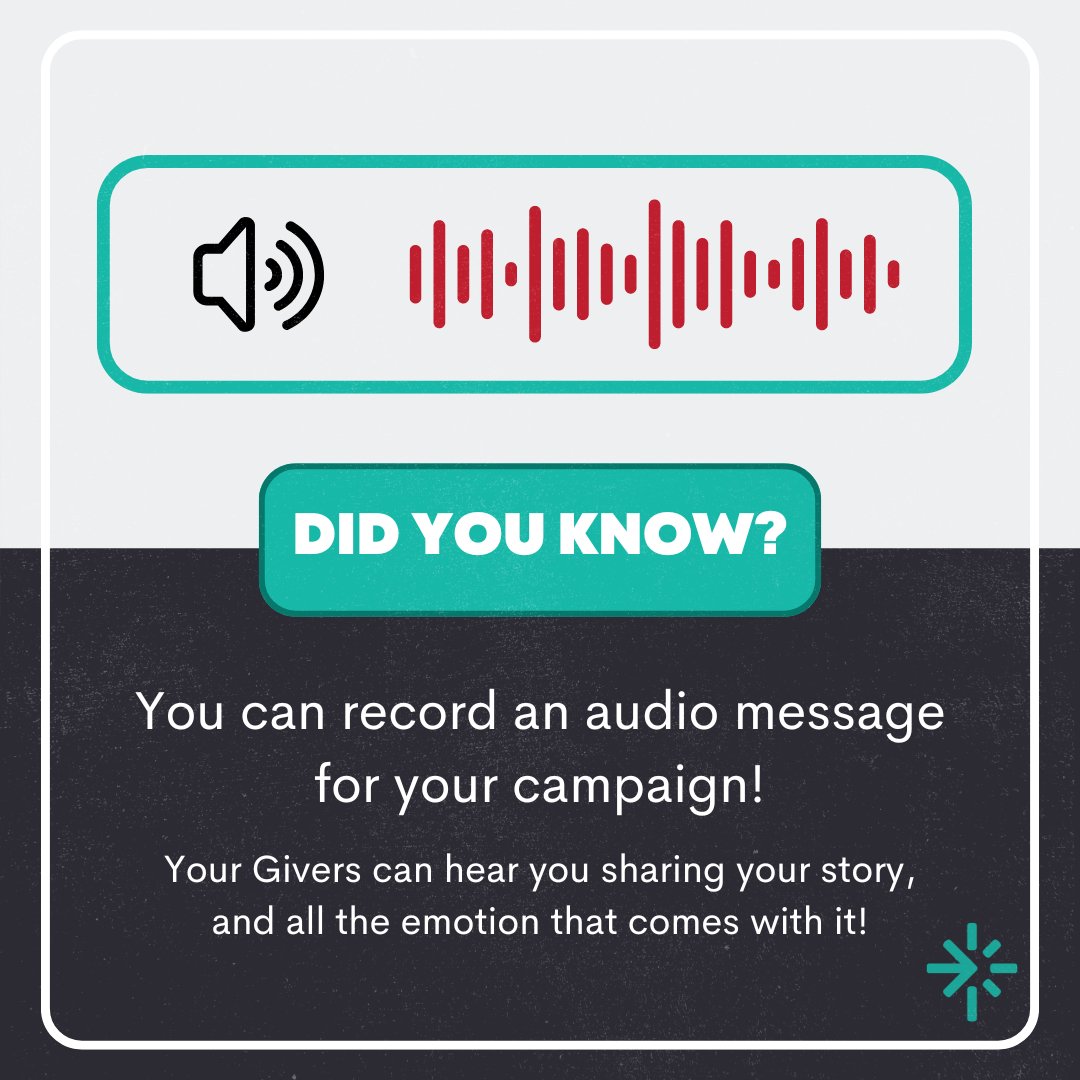 Your friends and family can hear your voice, sharing your story, a thank you or a call to action! Add to your campaign today and check out our other cool features! givesendgo.com/site/login