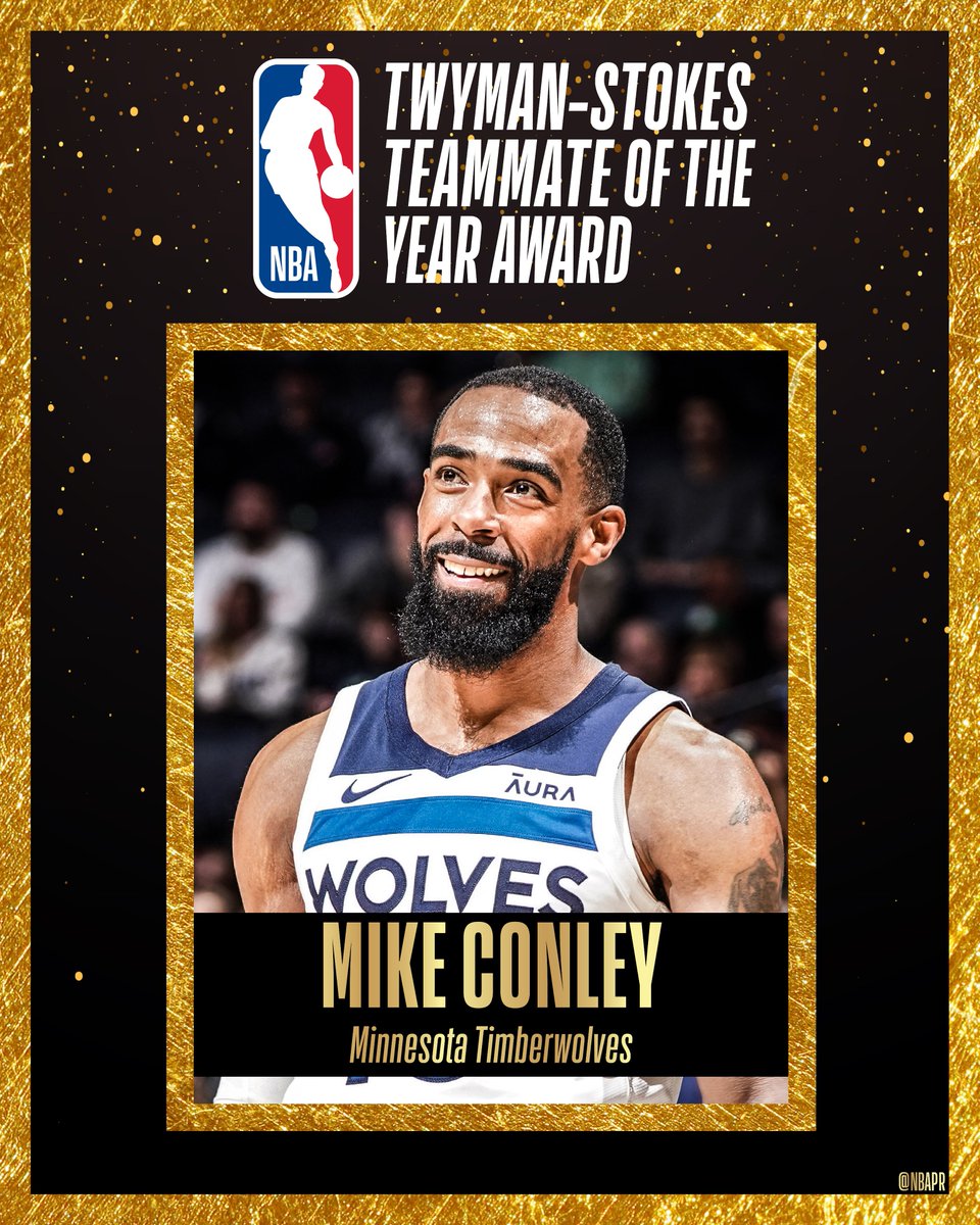 Minnesota Timberwolves guard Mike Conley has been named the 2023-24 Twyman-Stokes Teammate of the Year.