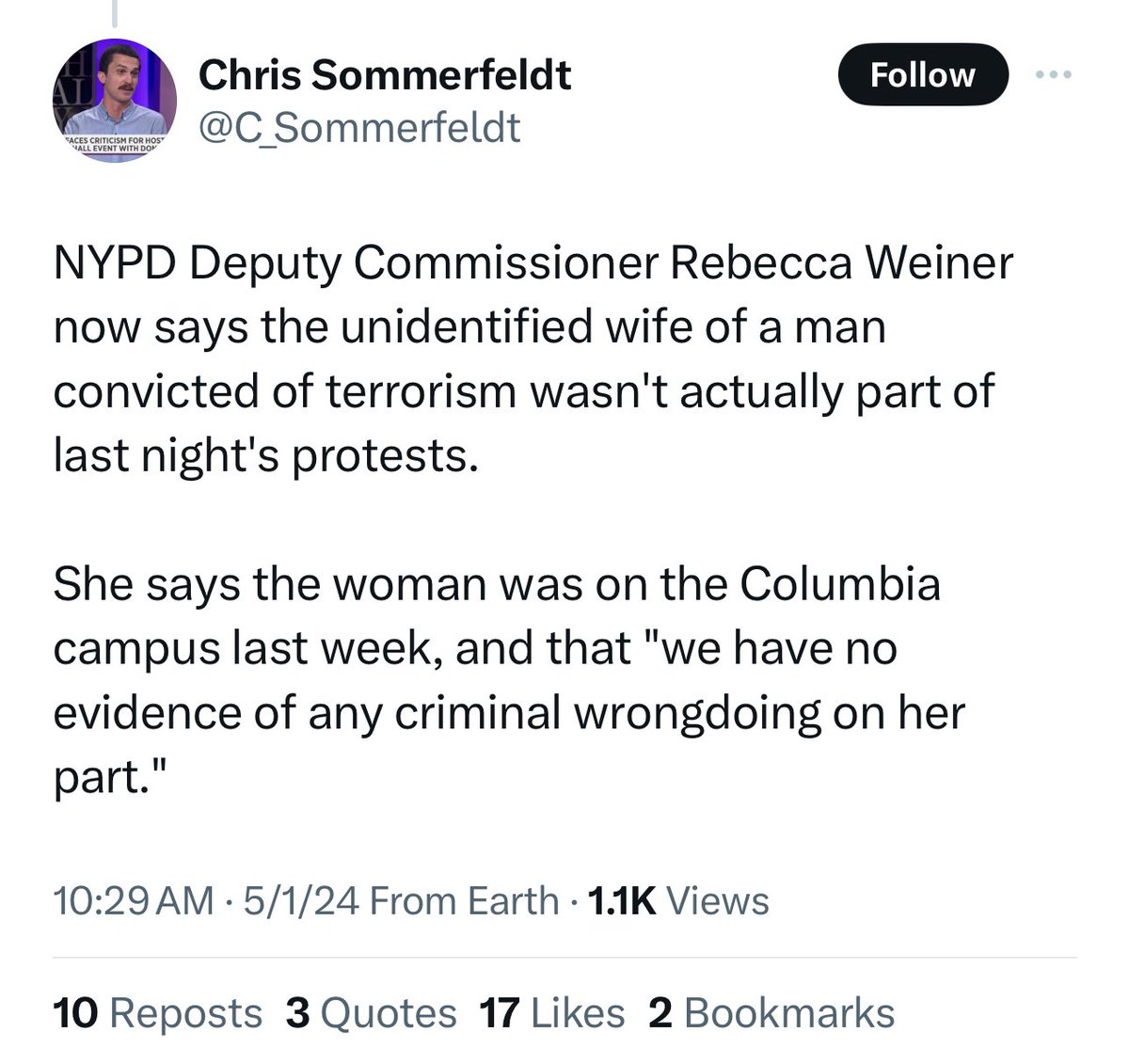 the Adams administration lied and the media ran with it the NYPD now admits there was no “wife of a terrorist” at the Columbia protests after the Mayor used this as cover to assault student protesters last night