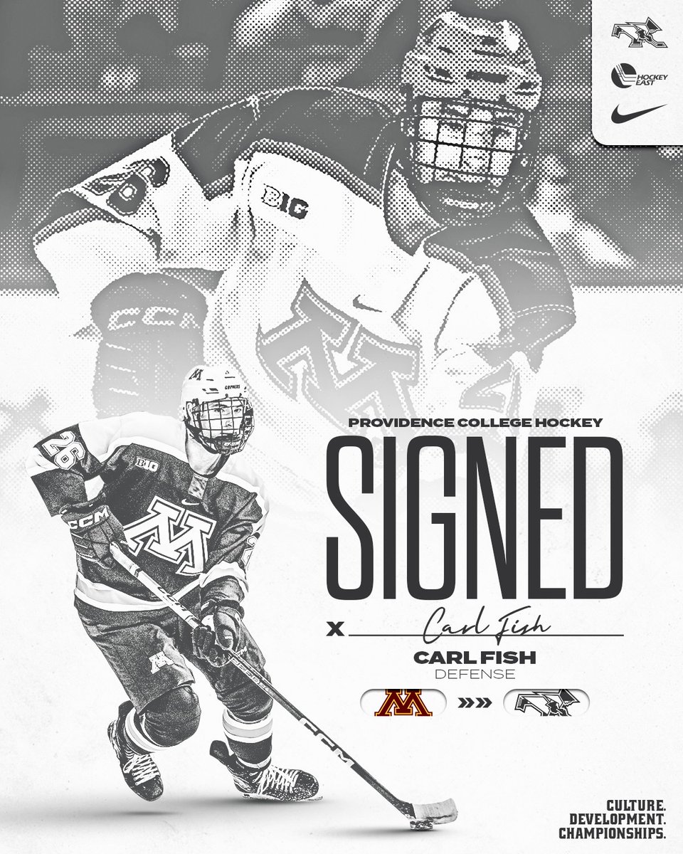 🐟 is a Friar! Happy to have former Minnesota defenseman Carl Fish (@Carl13Fish) join the group as a grad student in 2024-25! Carl appeared in 38 games with the Gophers last year, totaling three assists and a +8 rating while earning the Big Ten Sportsmanship Award. #GoFriars