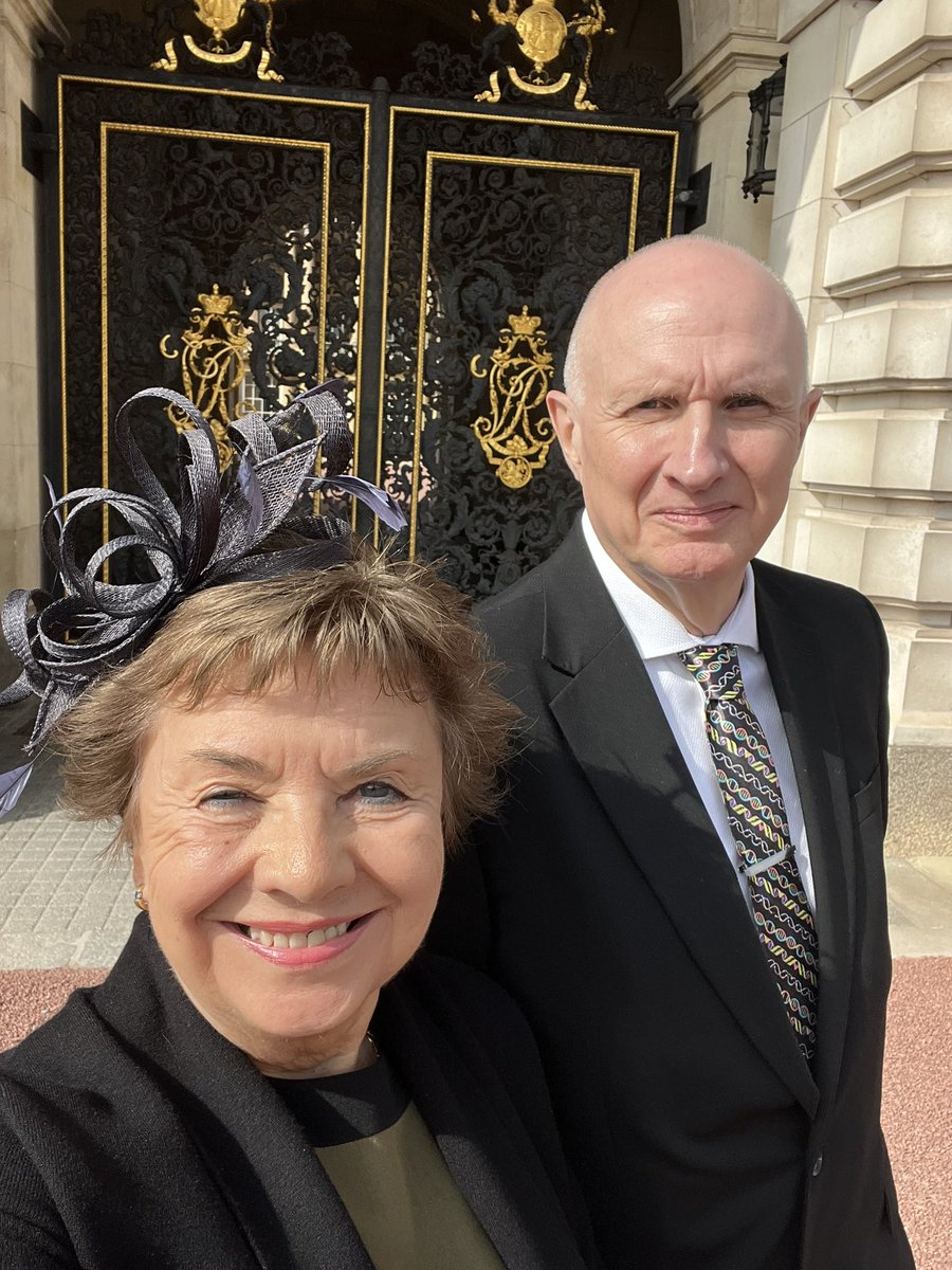 Proud day at Buckingham Palace with hubbie Prof Ian Charles of @TheQuadram receiving his #OBE for services to #science and #clinical #research. 👏🥇🥳
